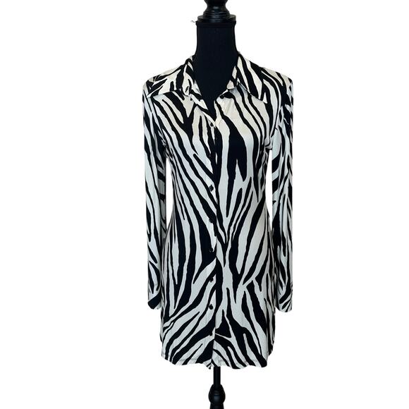 The Andamane Zebra Mini Shirt Dress MEDIUM Career Office Designer Italian $510 - Picture 5 of 12